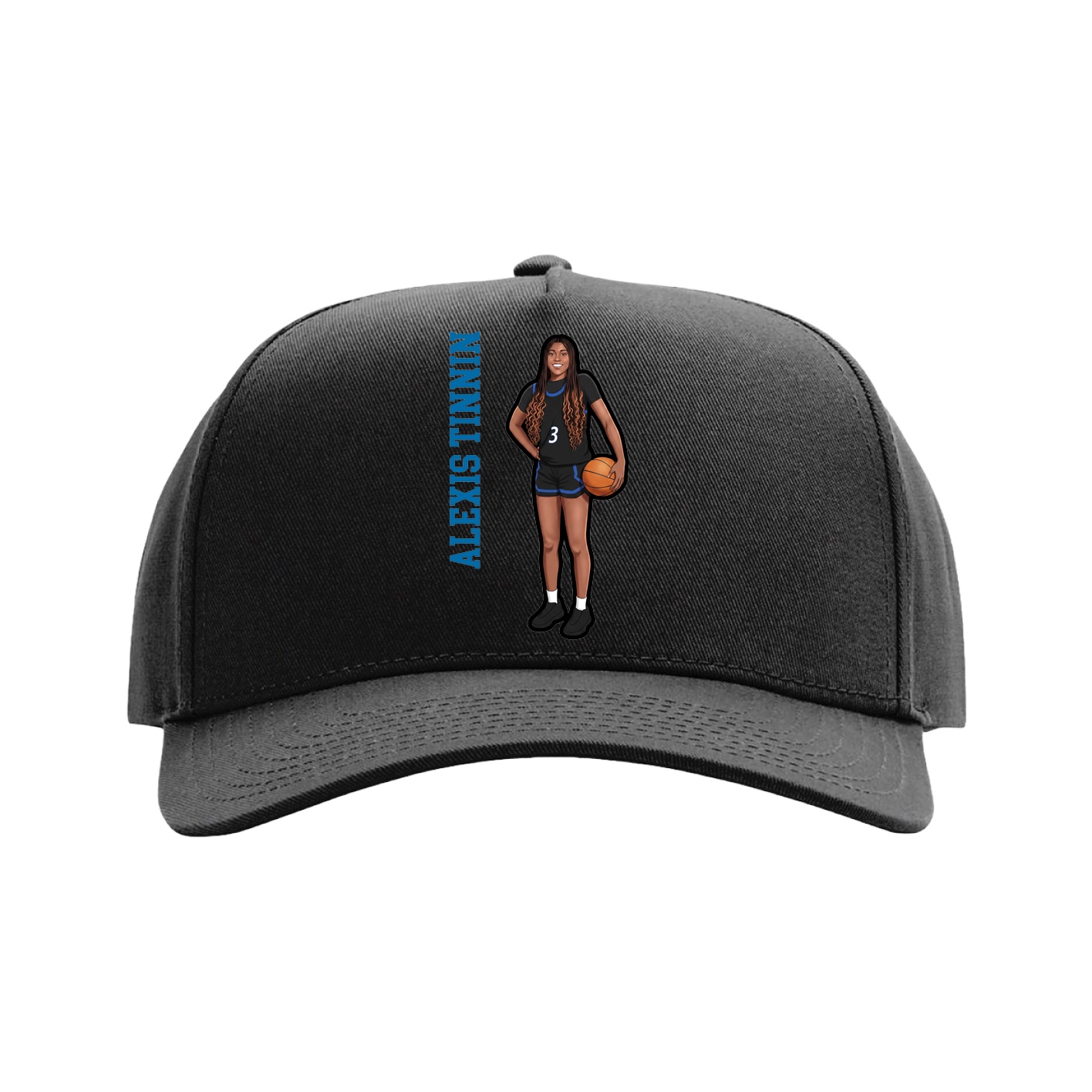 Full Fabric Five-Panel Champ Cap — Name Vertical in Black