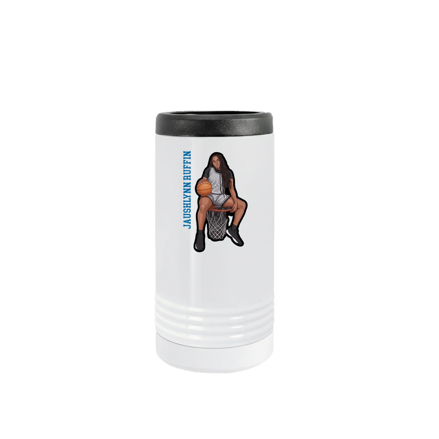 Slim Beverage Holder — Name Vertical in White