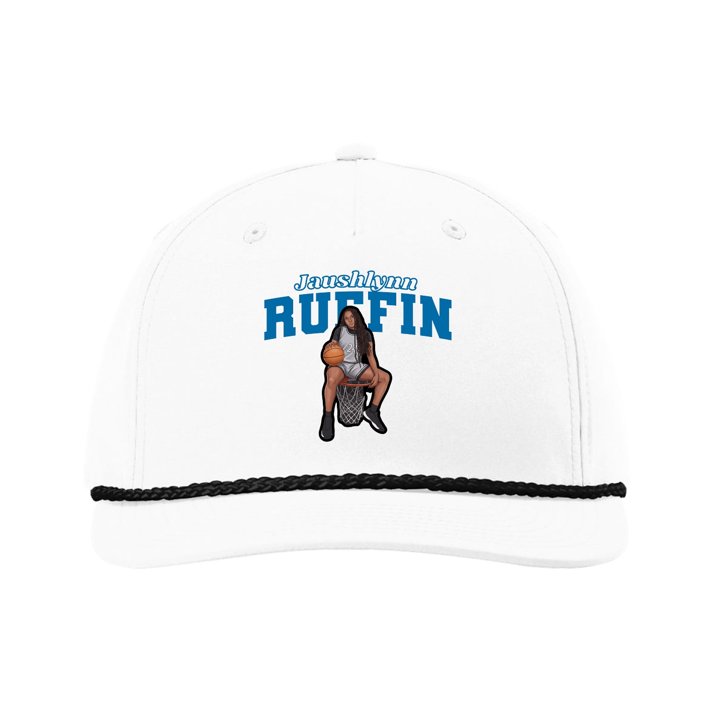 Five-Panel Classic Rope Cap — Name Arch in White