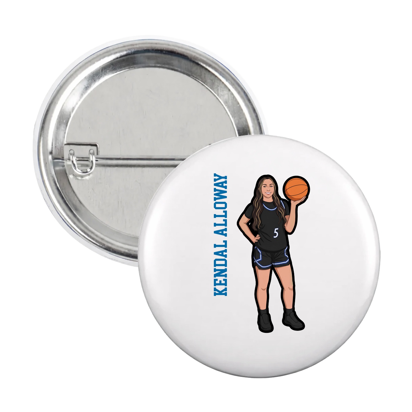 Game Day Button — Name Vertical in White