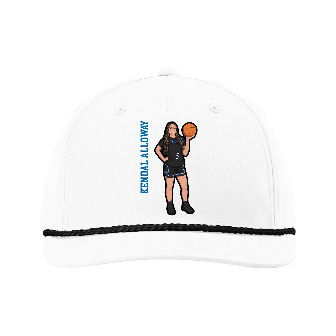 Five-Panel Classic Rope Cap — Name Vertical in White