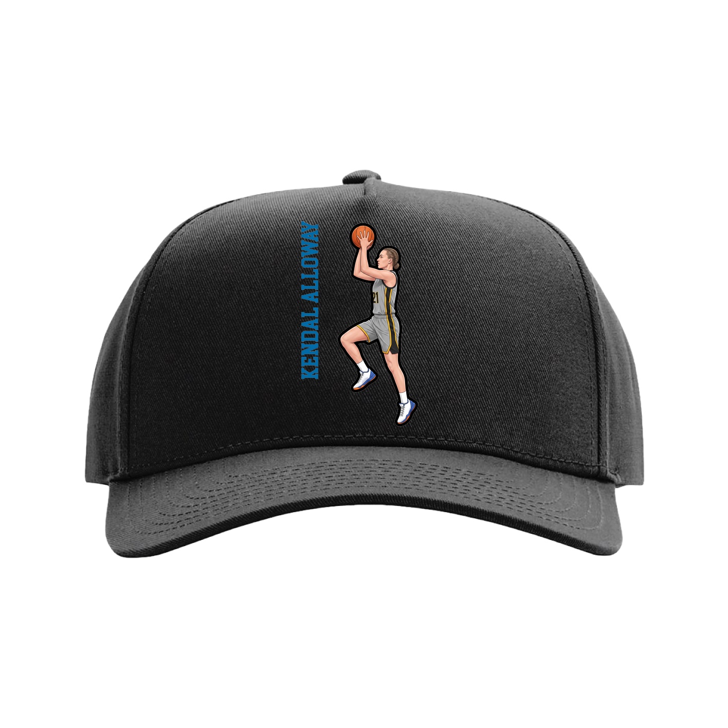 Full Fabric Five-Panel Champ Cap — Name Vertical in Black