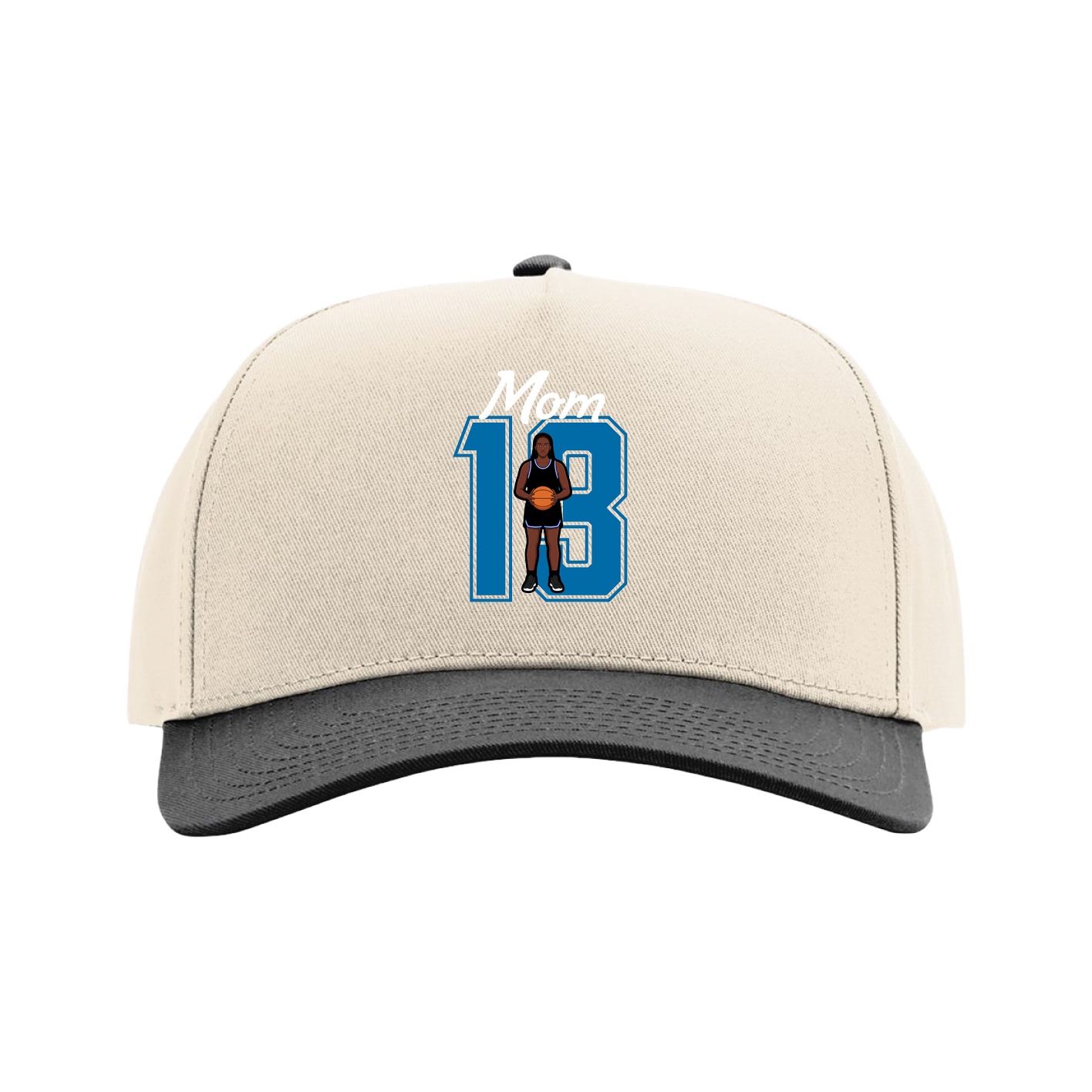 Full Fabric Five-Panel Champ Cap — Mothers Day Shirsey in Cream/Black