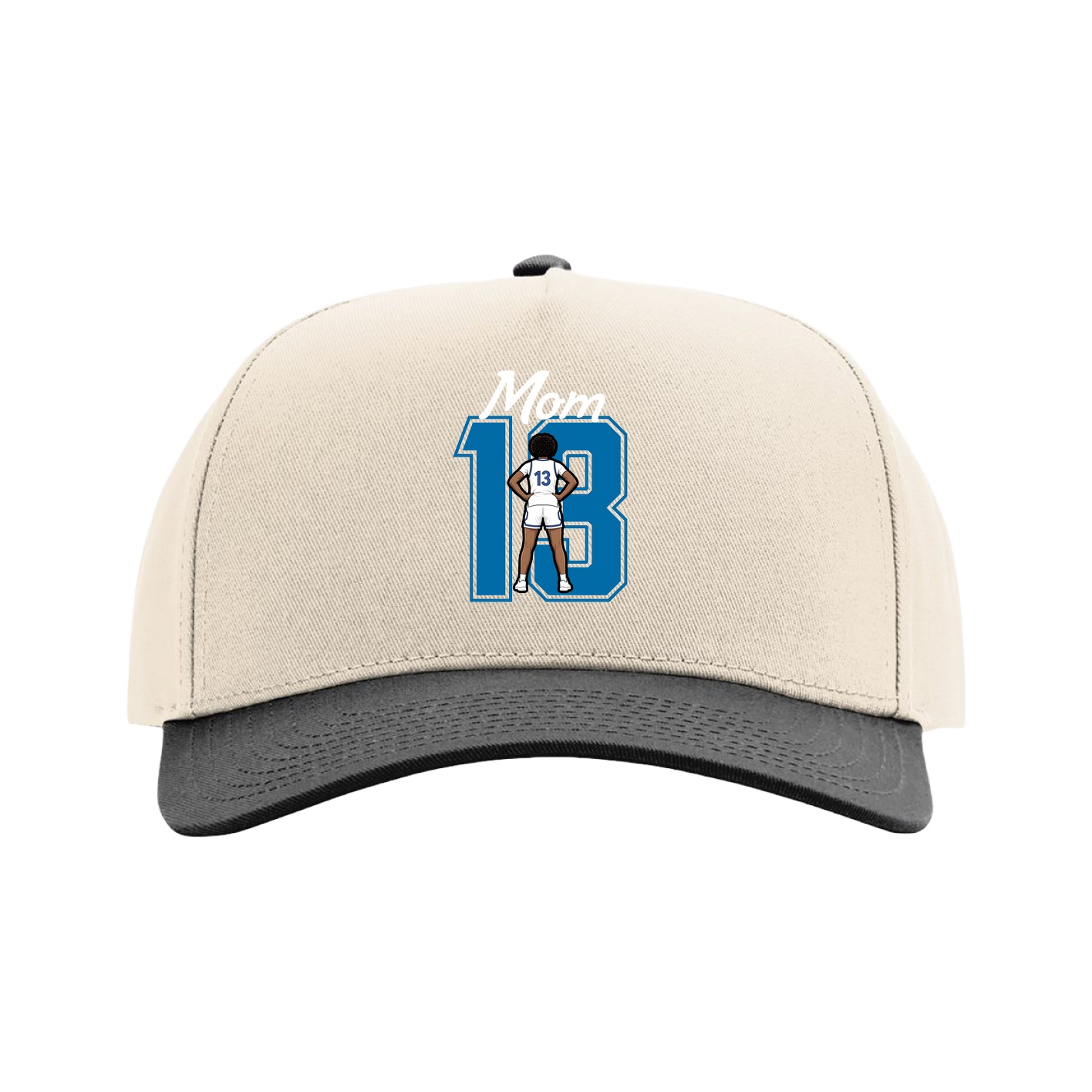 Full Fabric Five-Panel Champ Cap — Mothers Day Shirsey in Cream/Black