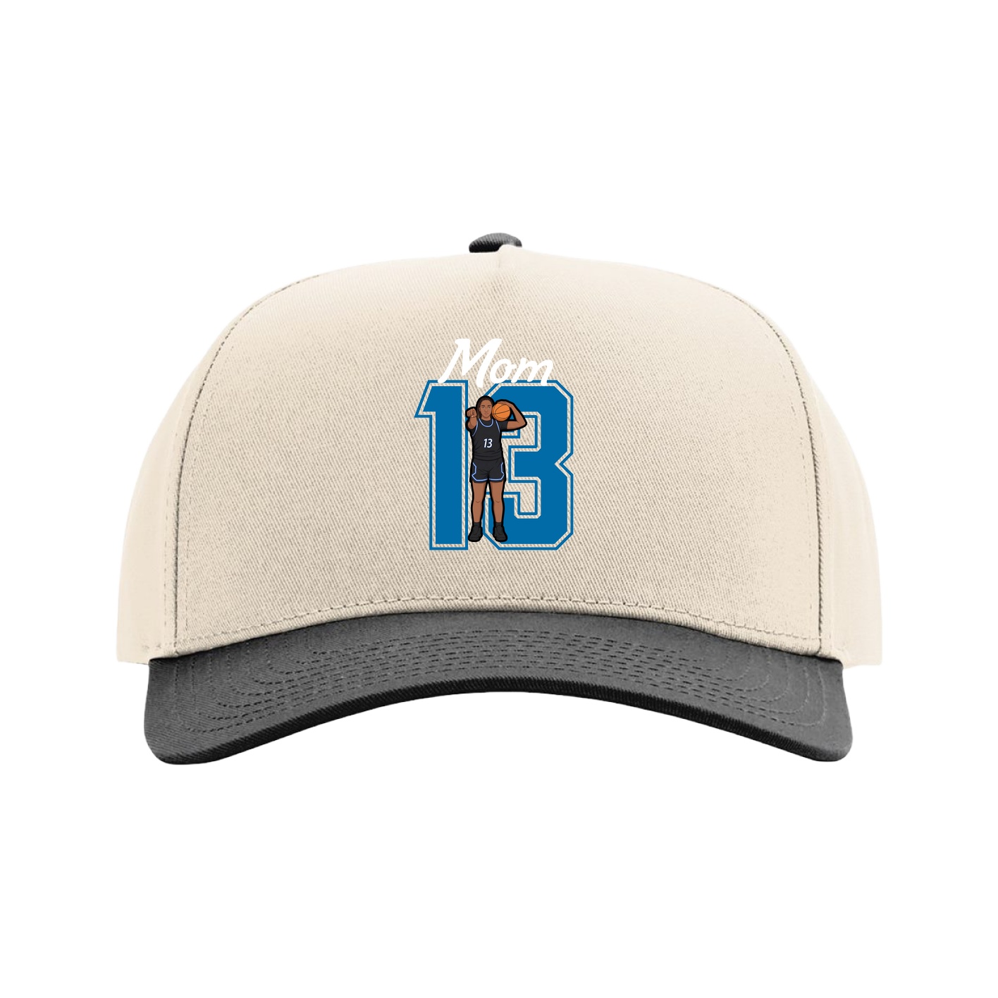 Full Fabric Five-Panel Champ Cap — Mothers Day Shirsey in Cream/Black