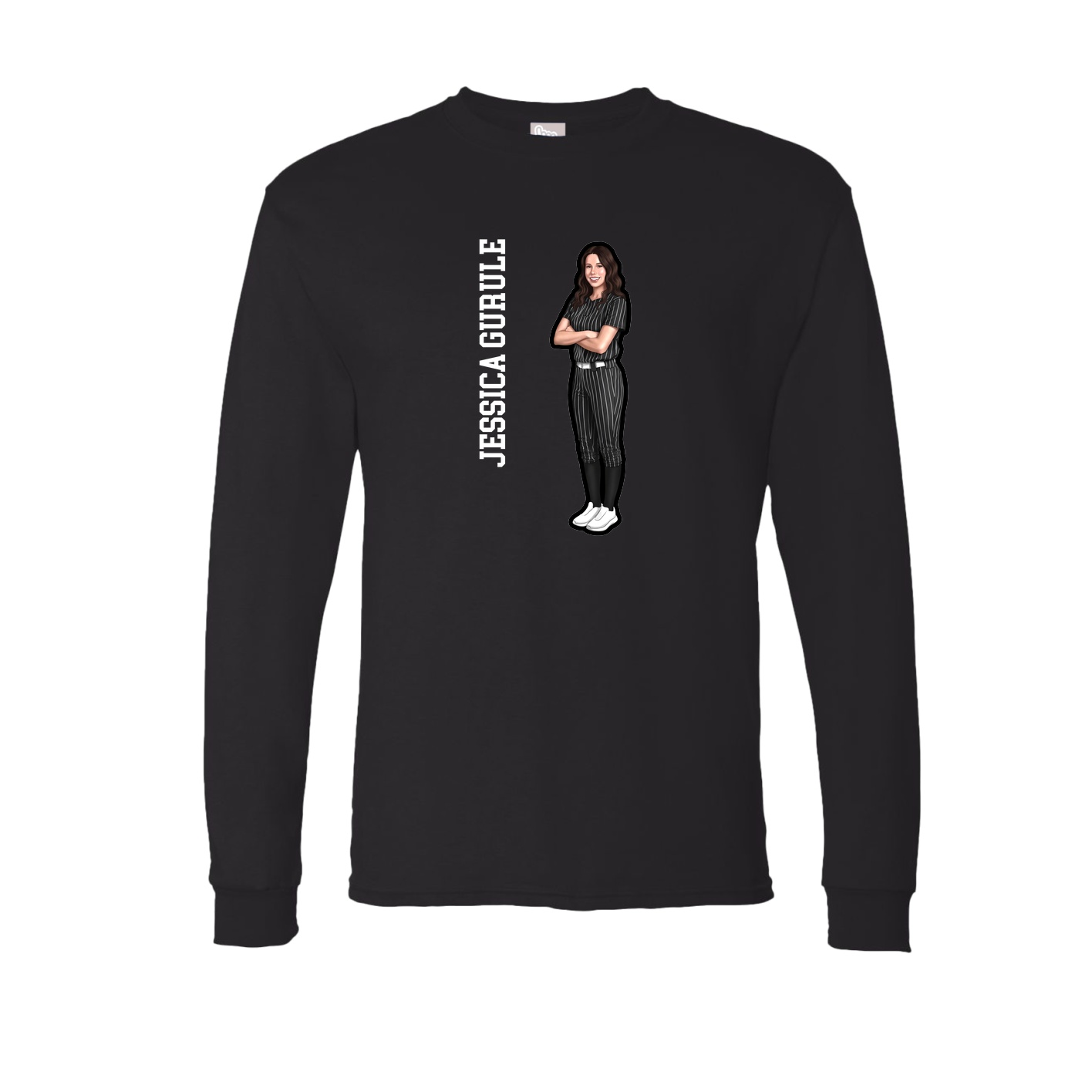 Long Sleeve Tee — Name Vertical in Black
