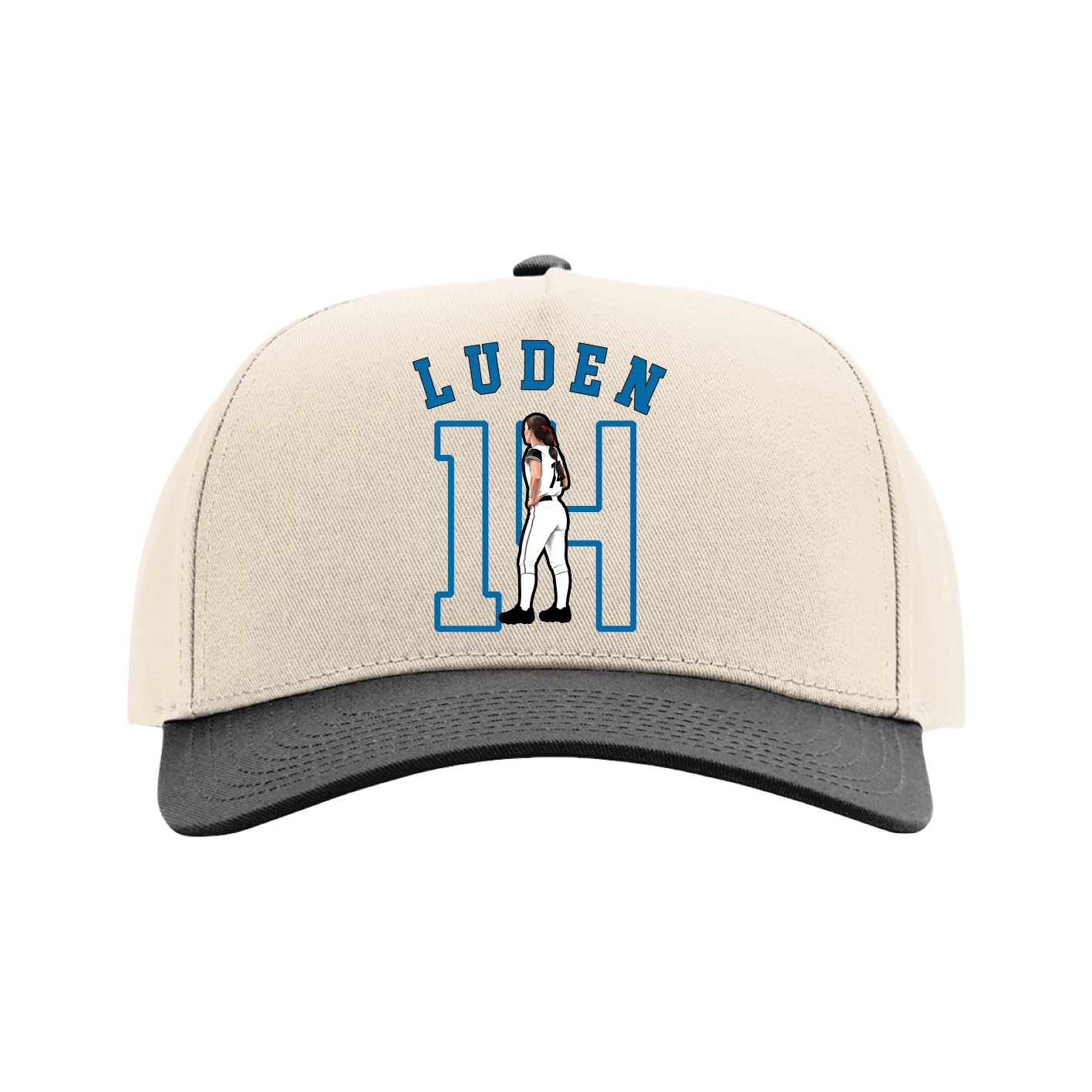 Full Fabric Five-Panel Champ Cap — Shirsey Arch in Cream/Black