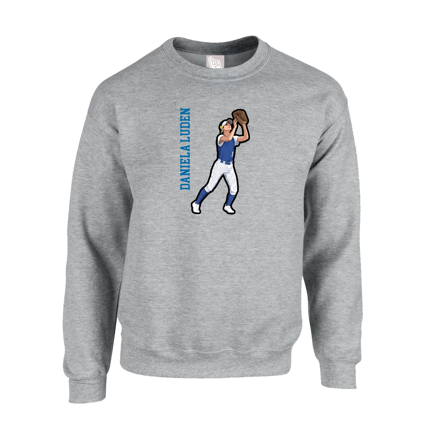Fleece Crew — Name Vertical in Grey