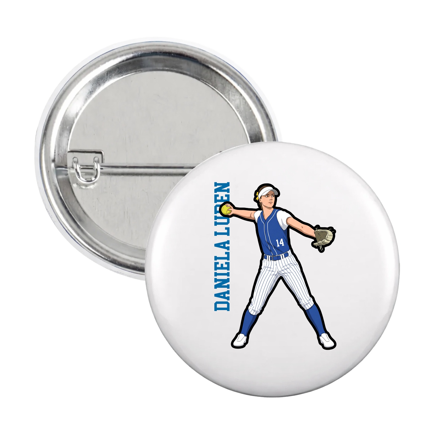 Game Day Button — Name Vertical in White