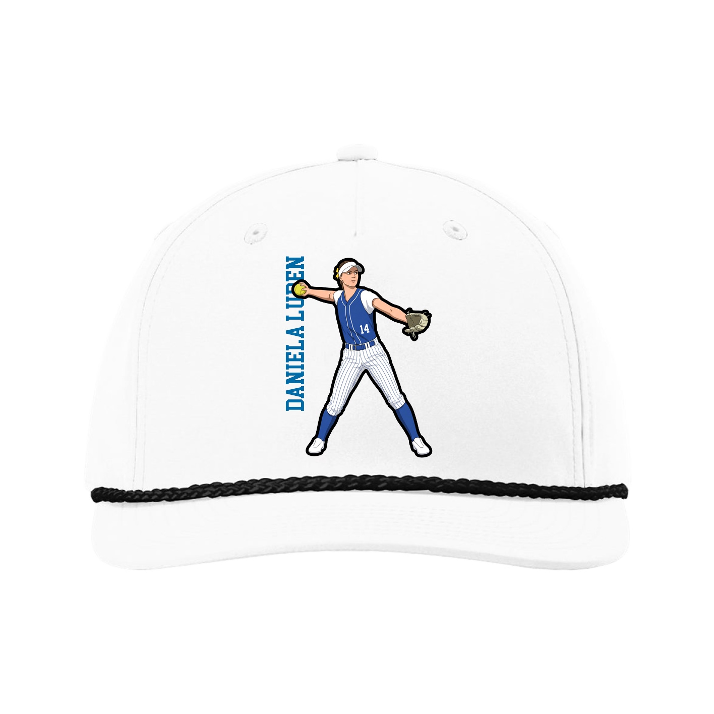 Five-Panel Classic Rope Cap — Name Vertical in White