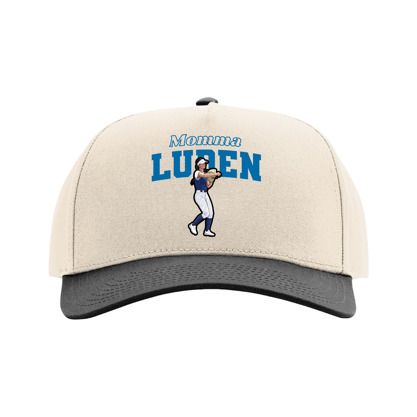 Full Fabric Five-Panel Champ Cap — Mothers Day Block in Cream/Black