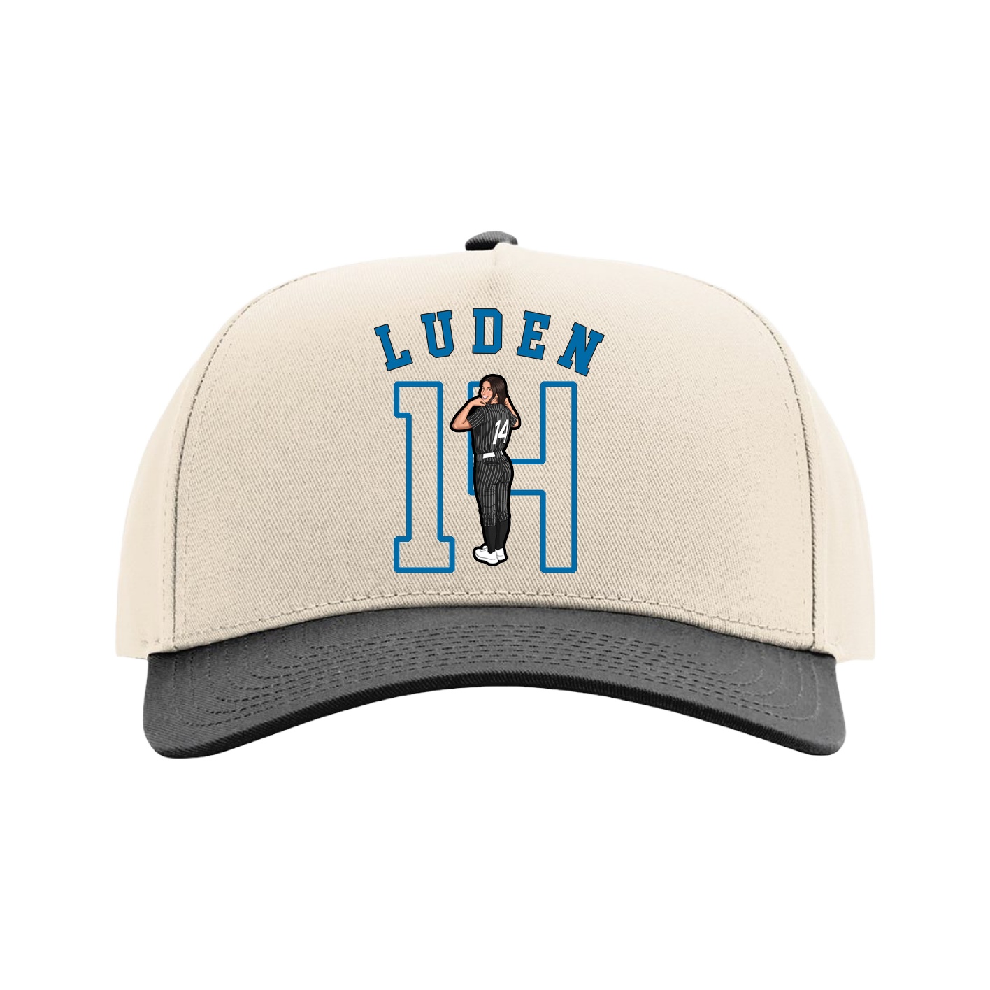 Full Fabric Five-Panel Champ Cap — Shirsey Arch in Cream/Black