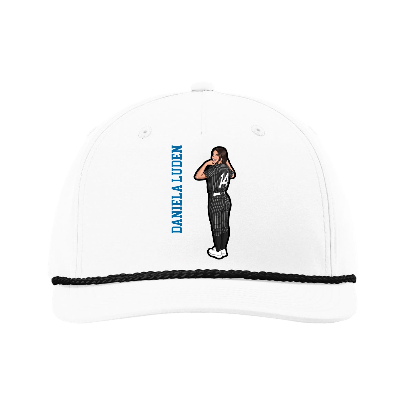 Five-Panel Classic Rope Cap — Name Vertical in White