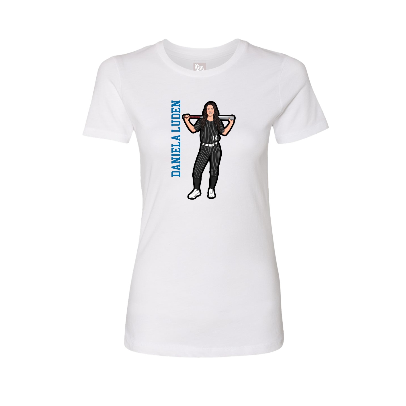 Womens Tee — Name Vertical in White
