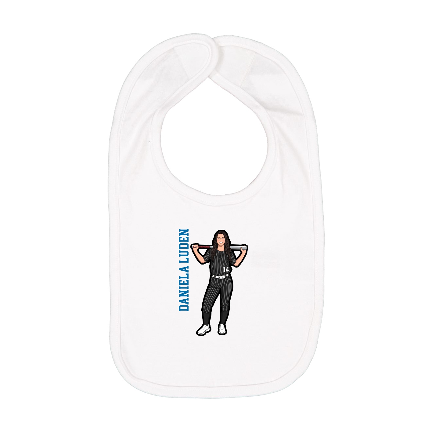 Infant Bib — Name Vertical in White
