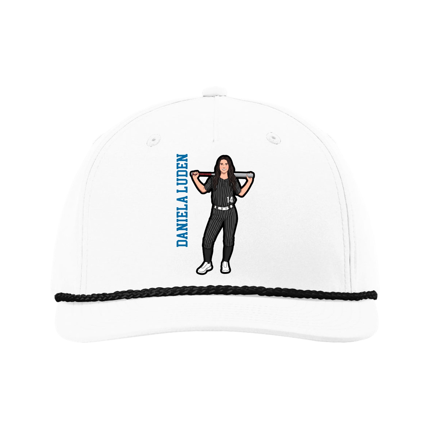 Five-Panel Classic Rope Cap — Name Vertical in White