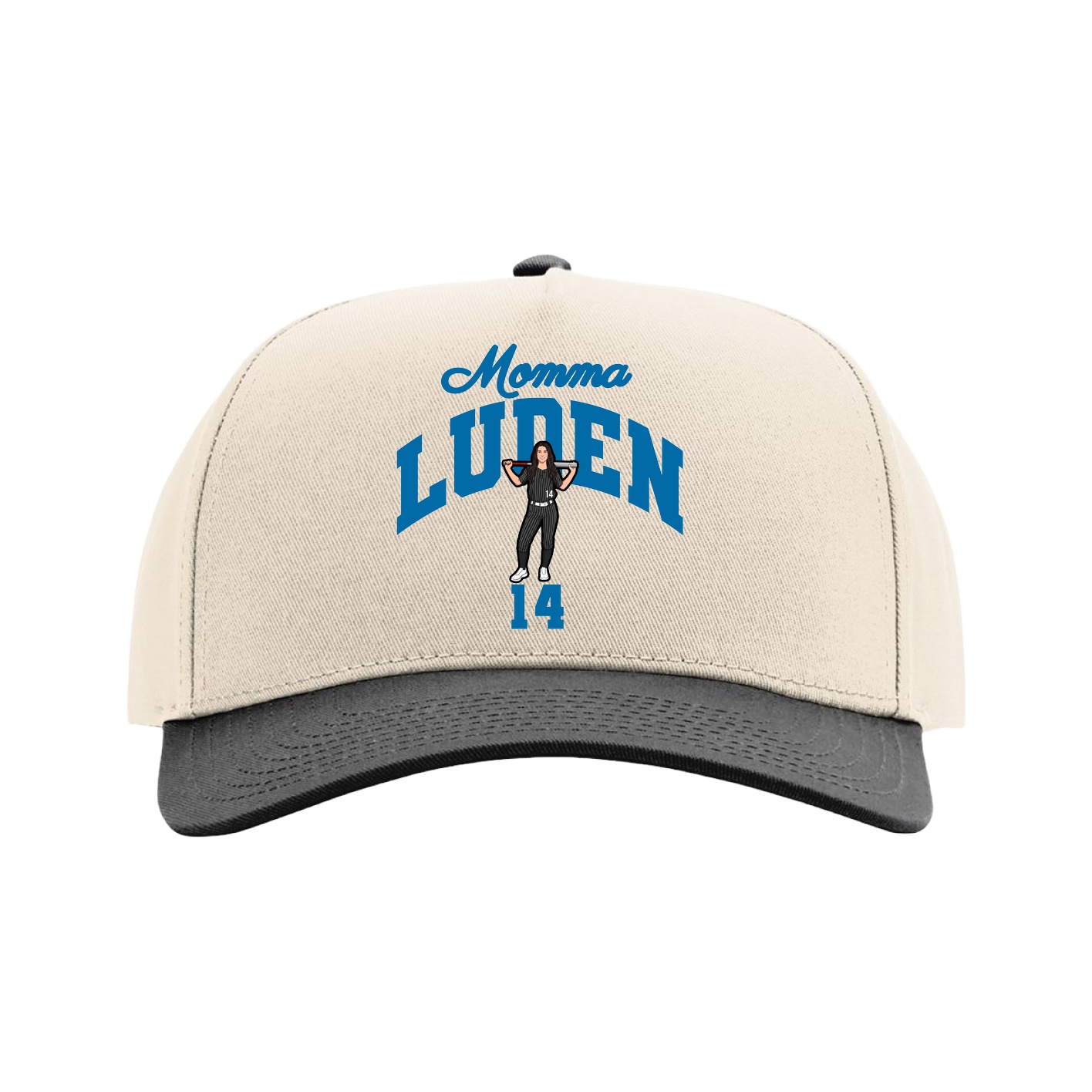 Full Fabric Five-Panel Champ Cap — Mothers Day Arch in Cream/Black