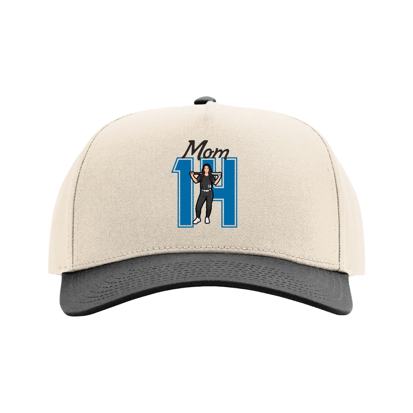 Full Fabric Five-Panel Champ Cap — Mothers Day Shirsey in Cream/Black