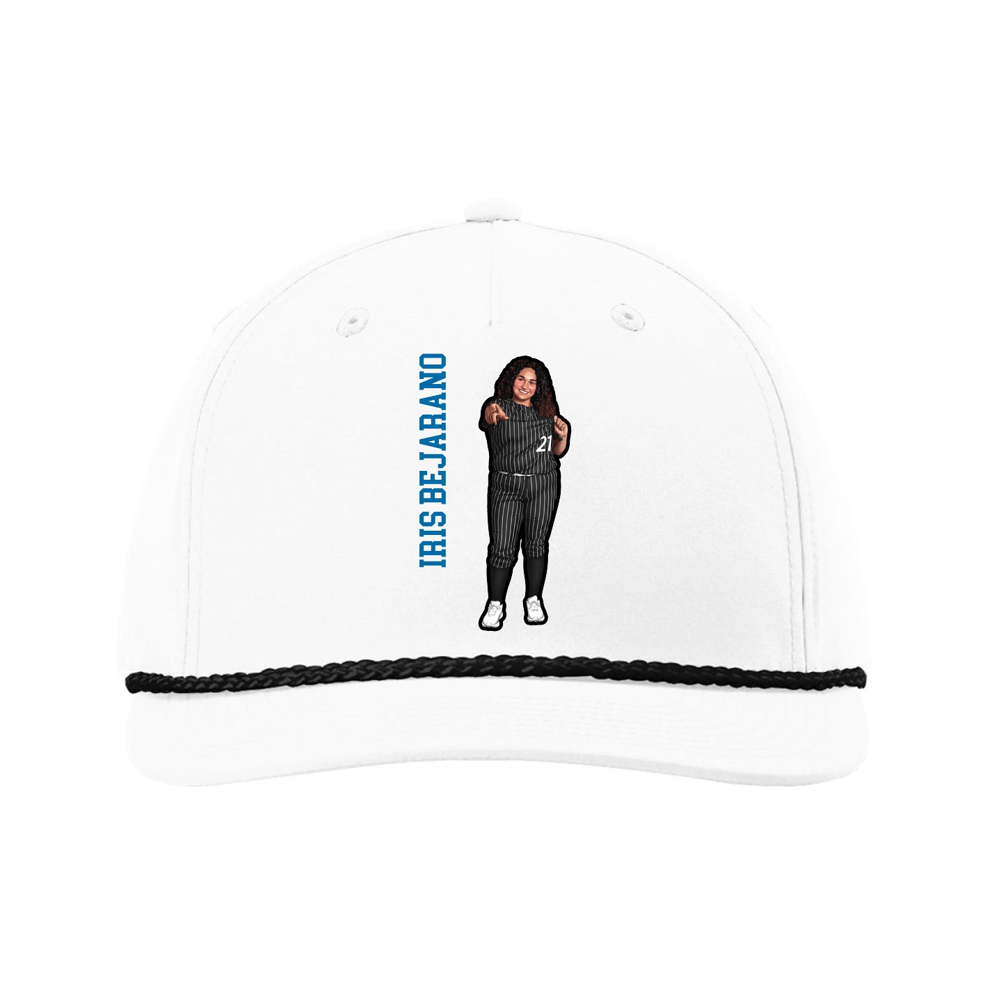 Five-Panel Classic Rope Cap — Name Vertical in White