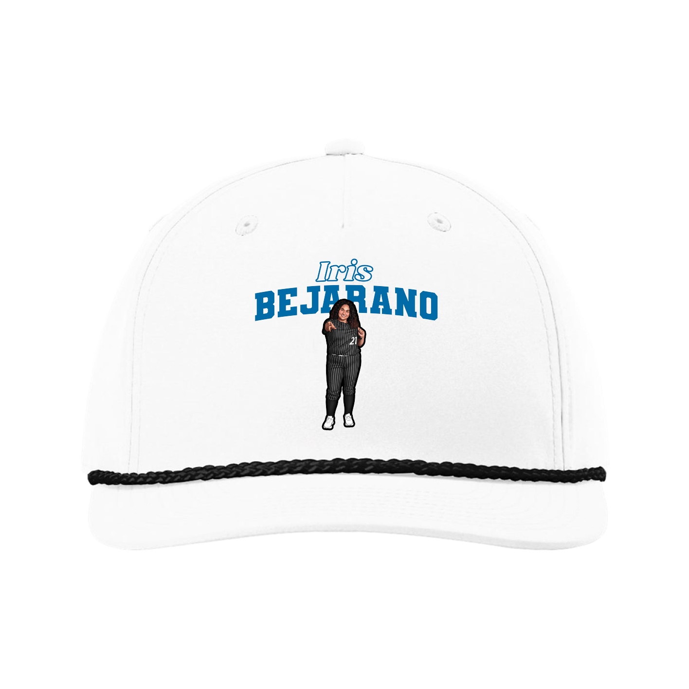 Five-Panel Classic Rope Cap — Name Arch in White