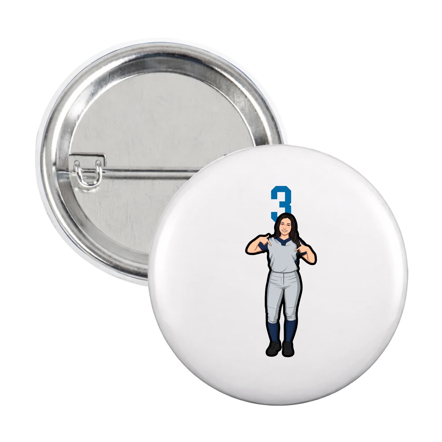 Game Day Button — Number Top in White
