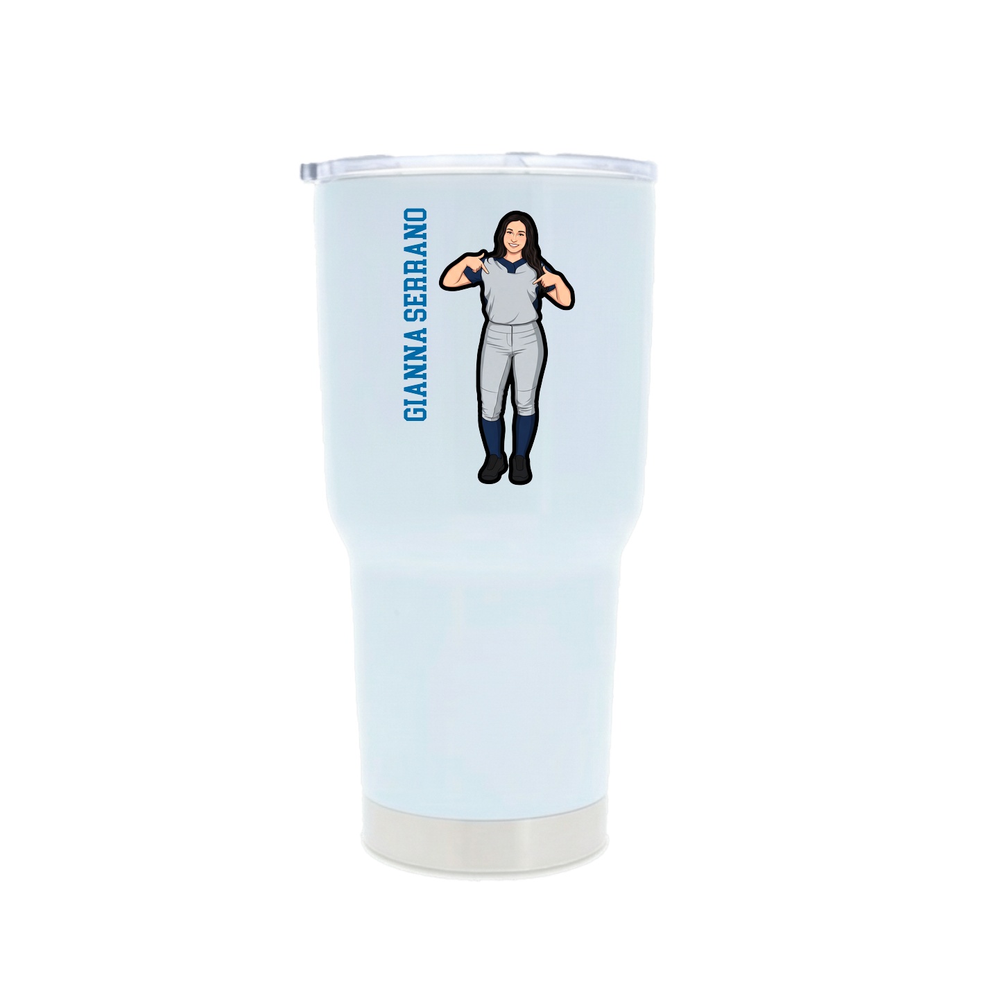 30oz Stainless Steel Tumbler — Name Vertical in White