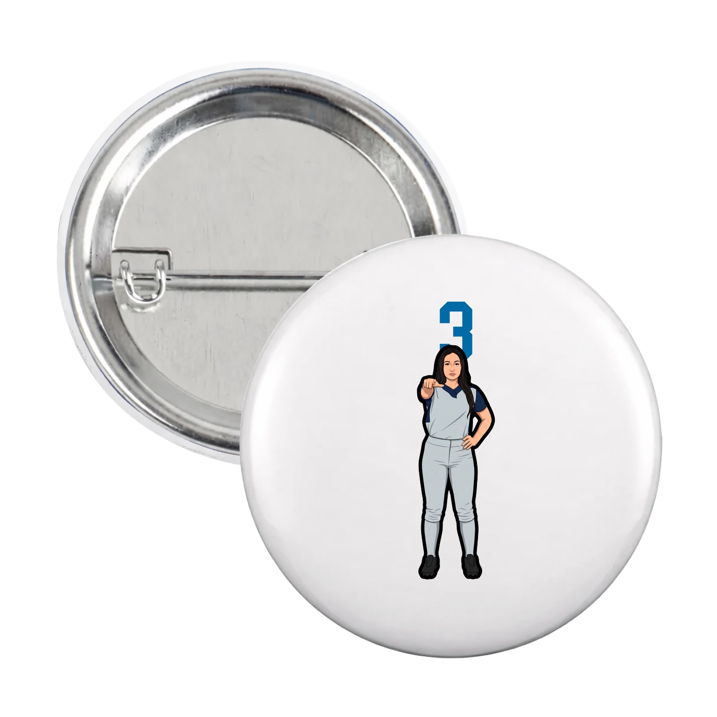 Game Day Button — Number Top in White