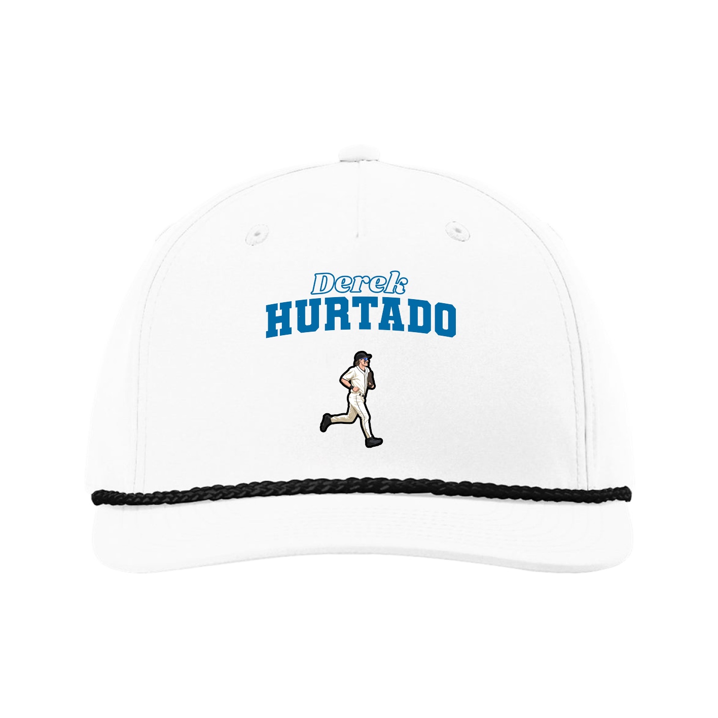 Five-Panel Classic Rope Cap — Name Arch in White