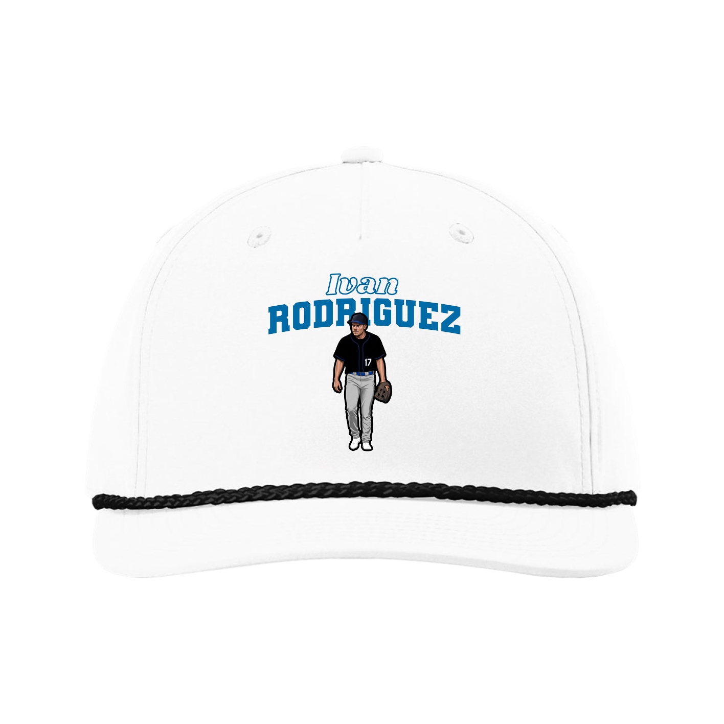 Five-Panel Classic Rope Cap — Name Arch in White