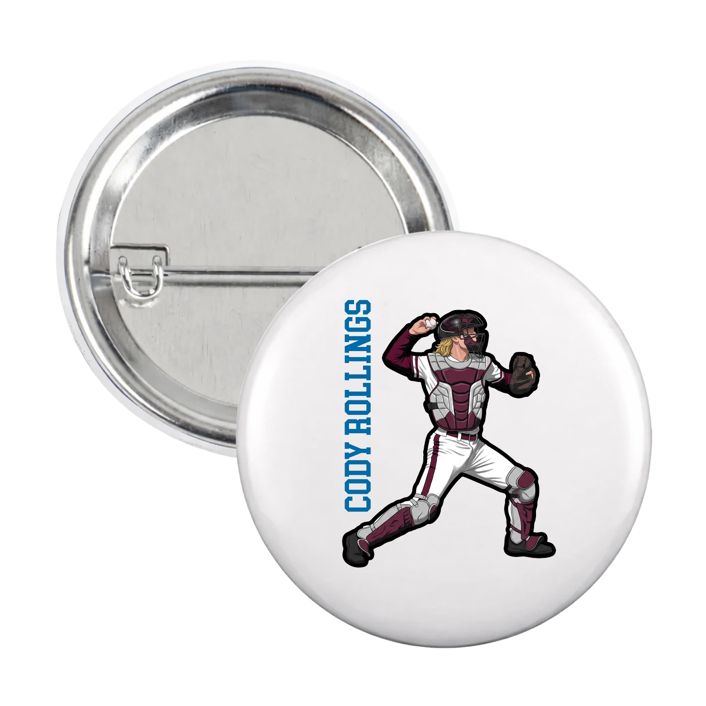 Game Day Button — Name Vertical in White