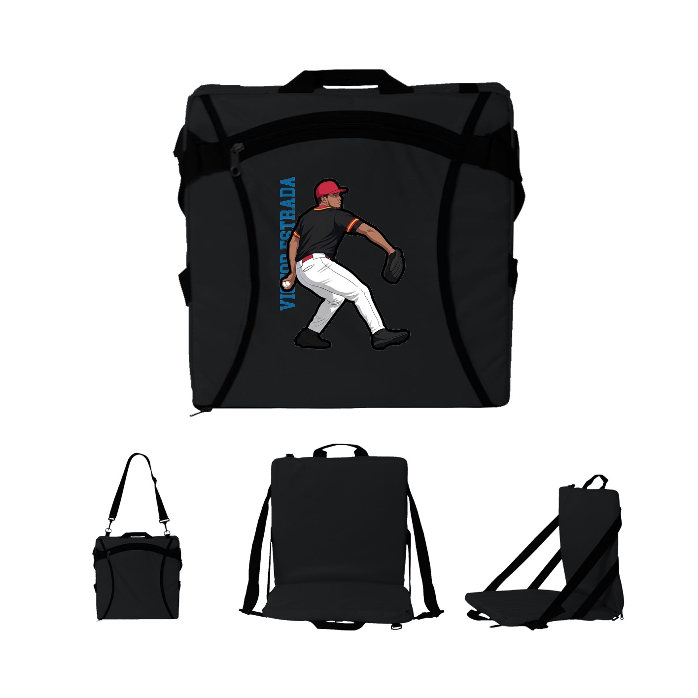 Folding Stadium Seat — Name Vertical in Black