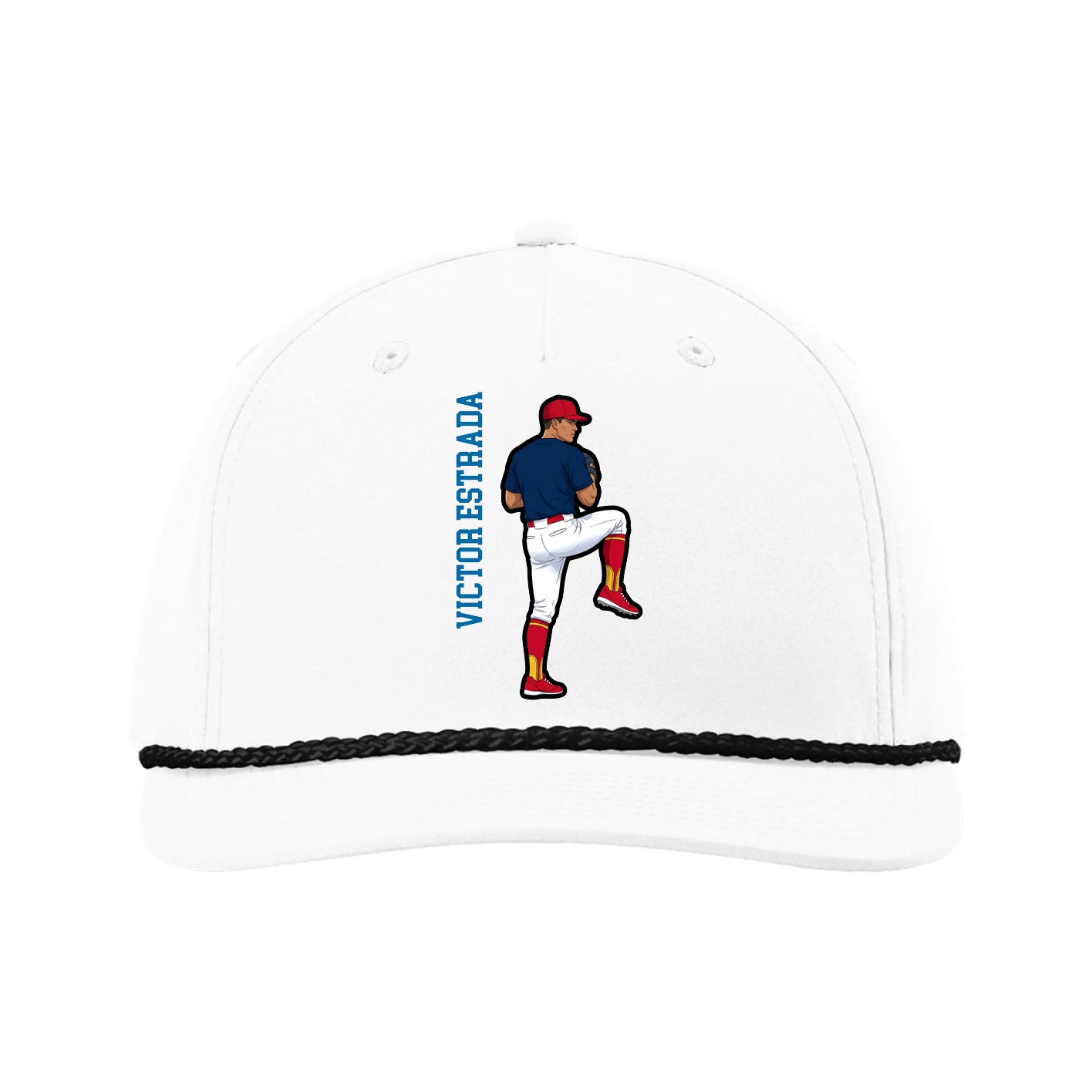 Five-Panel Classic Rope Cap — Name Vertical in White