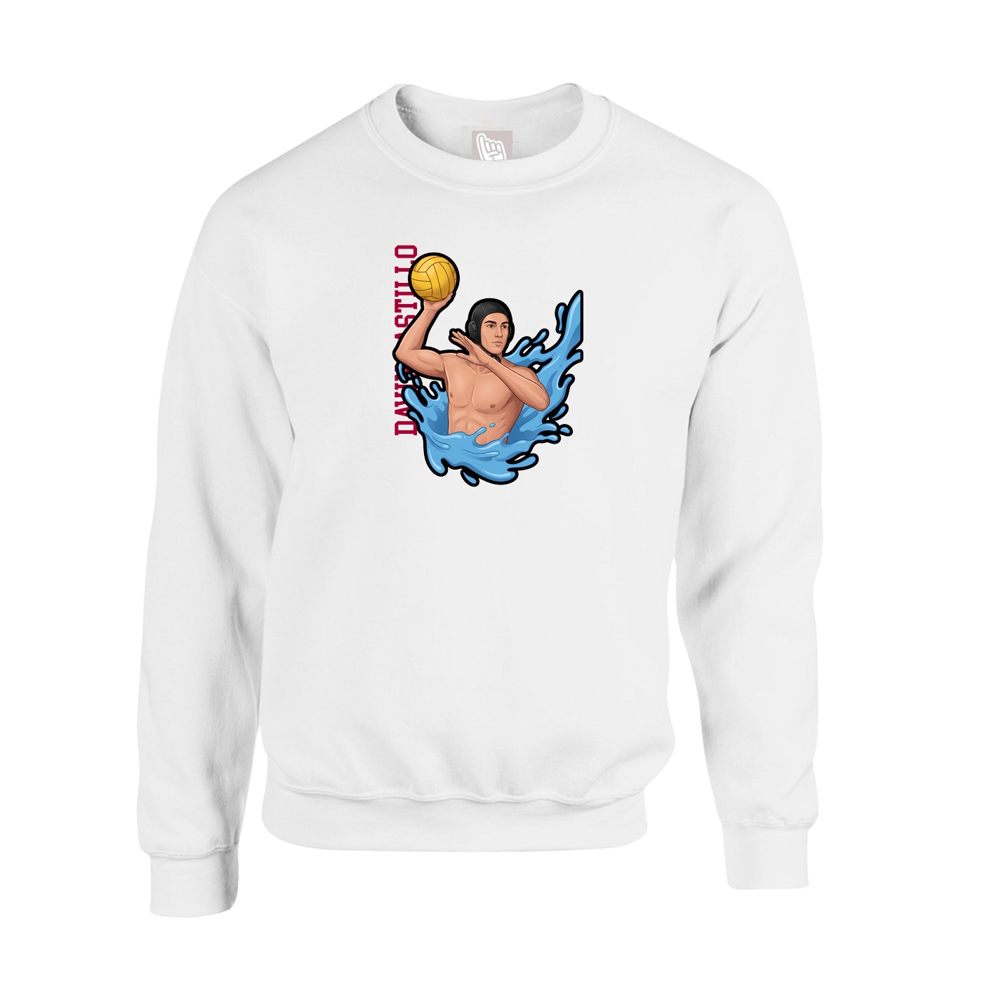 Fleece Crew — Name Vertical in White