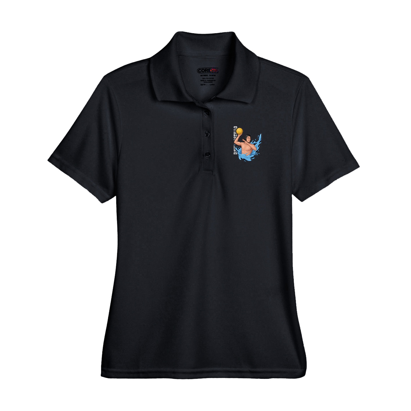 Performance Polo — Name Vertical in Black