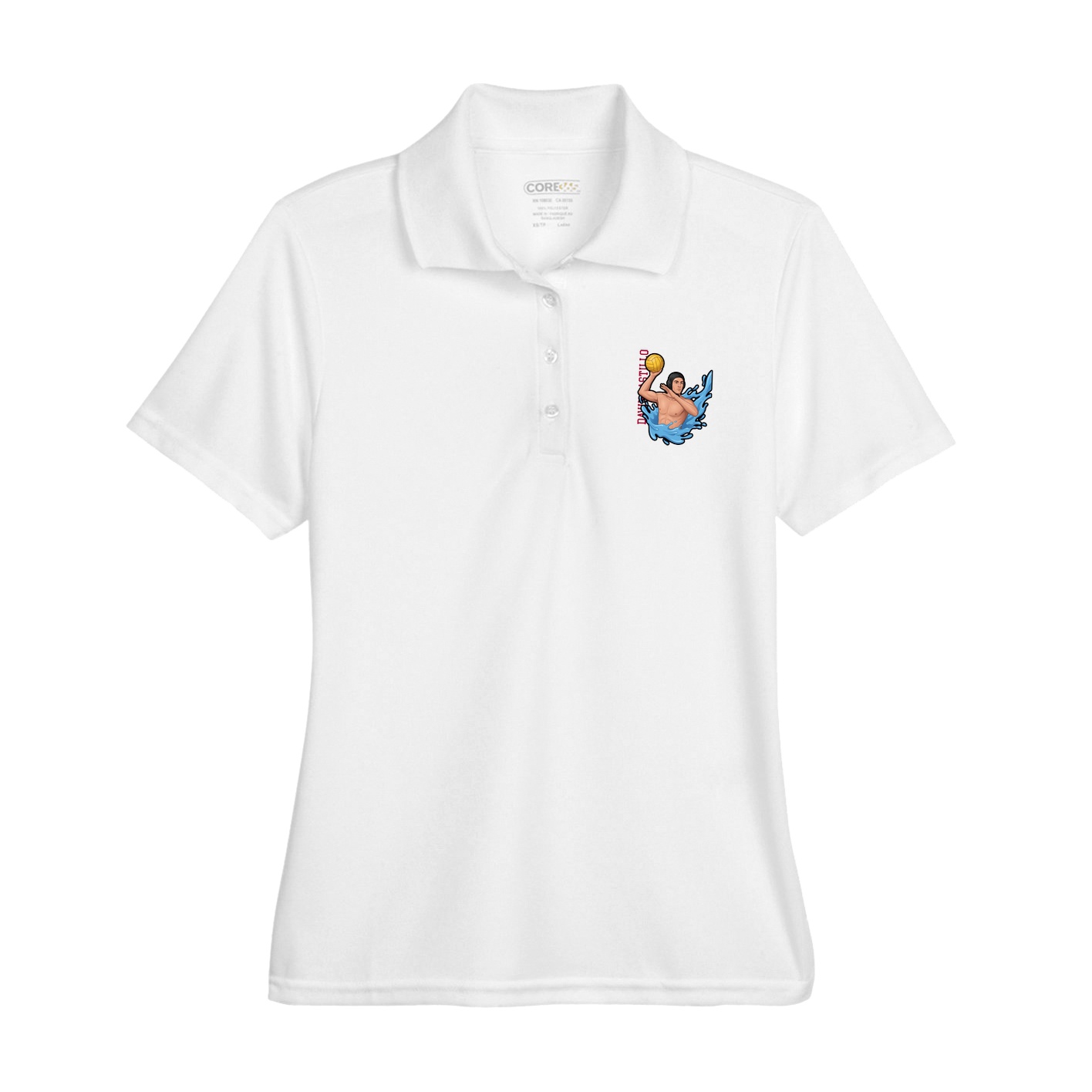 Womens Performance Polo — Name Vertical in White