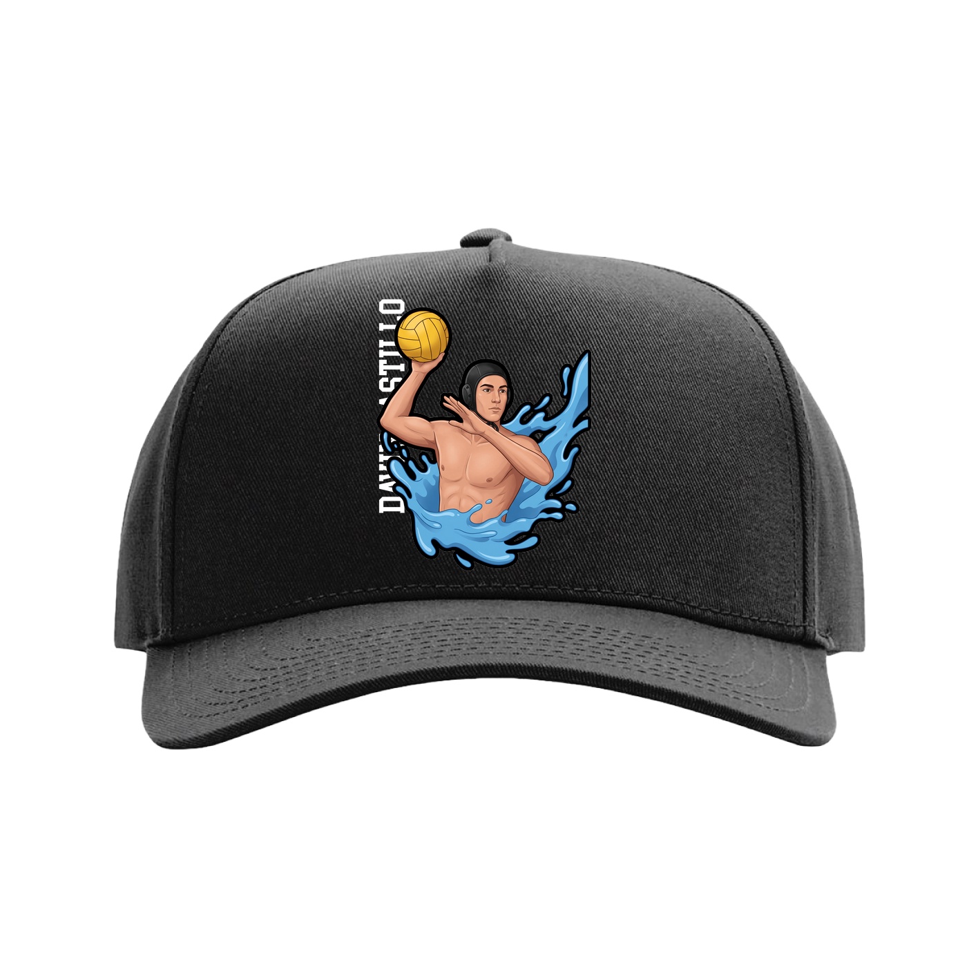 Full Fabric Five-Panel Champ Cap — Name Vertical in Black