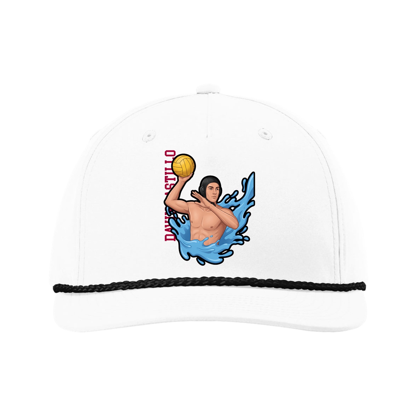 Five-Panel Classic Rope Cap — Name Vertical in White