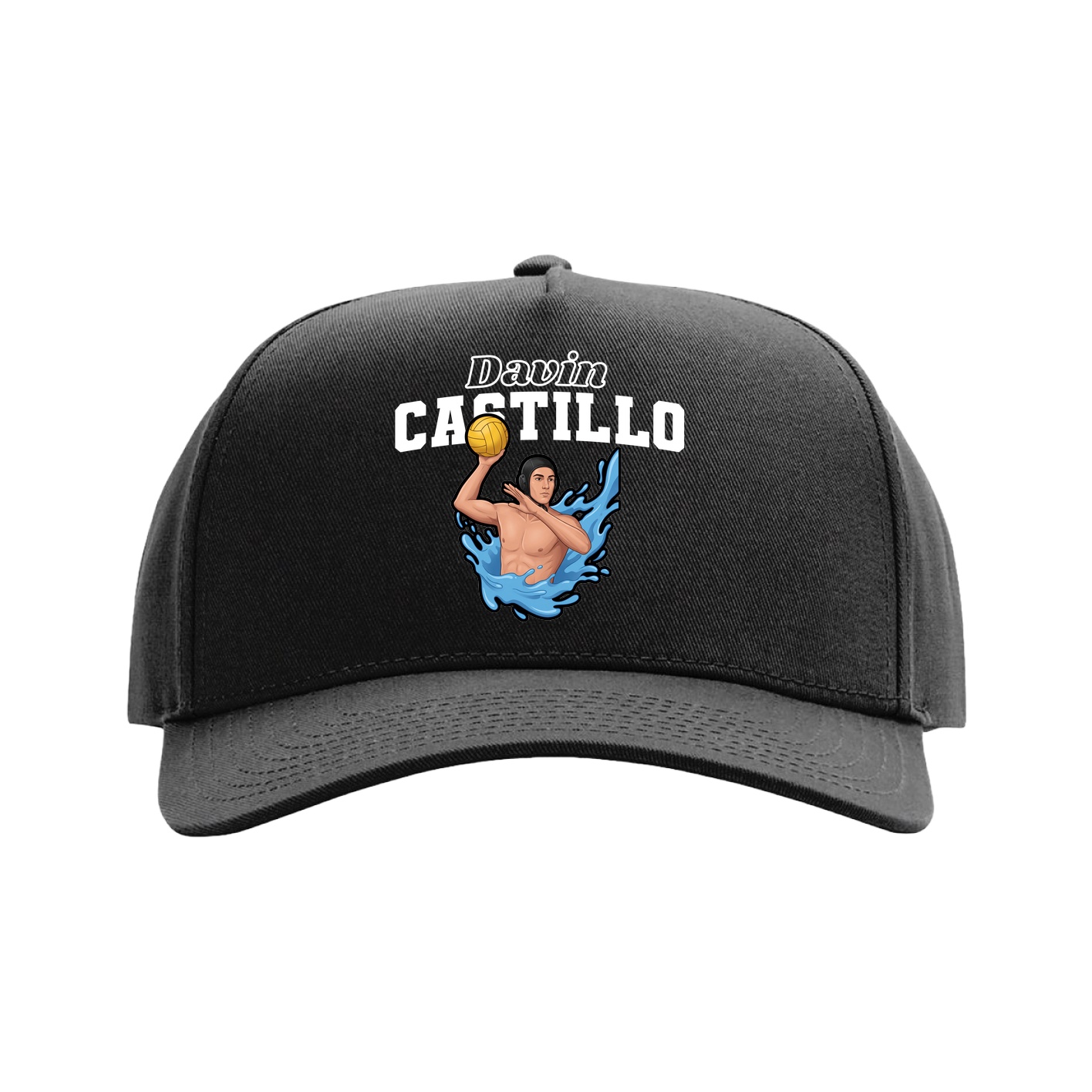 Full Fabric Five-Panel Champ Cap — Name Arch in Black