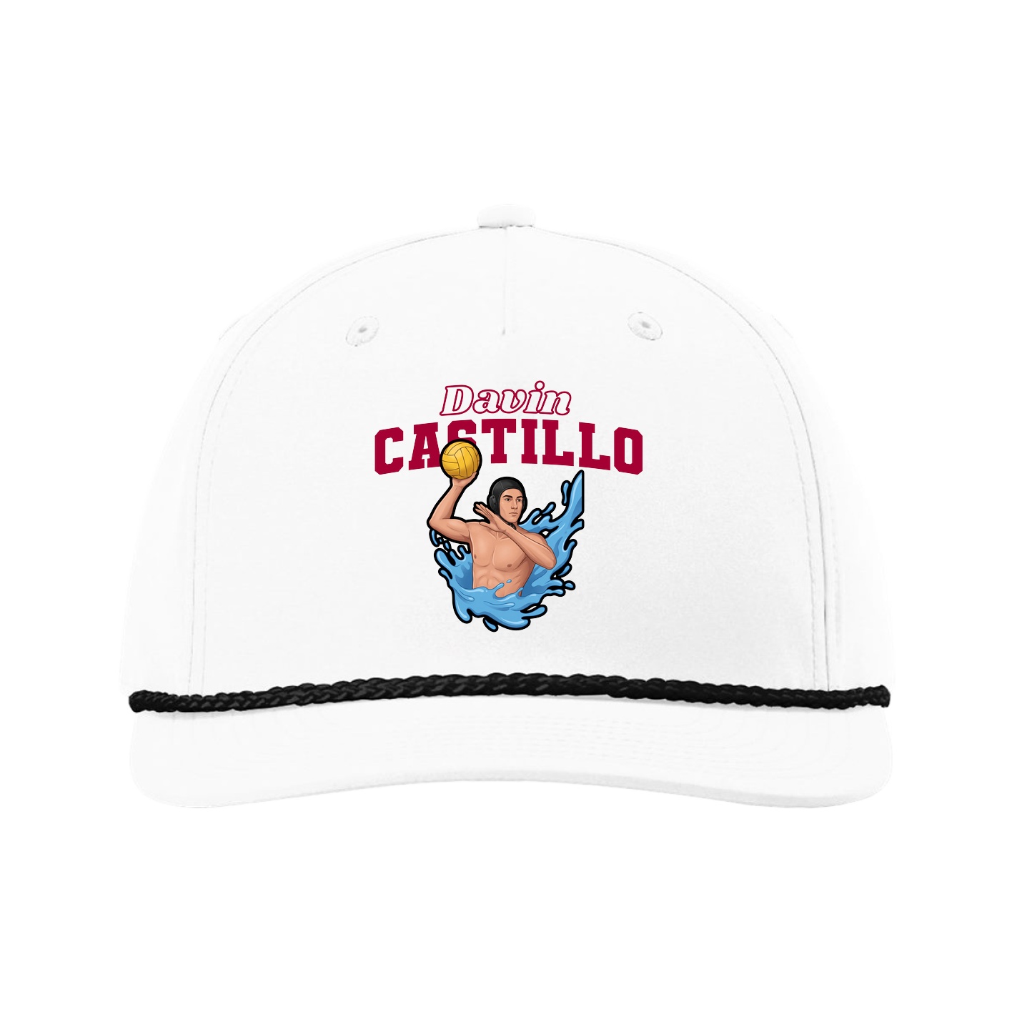 Five-Panel Classic Rope Cap — Name Arch in White
