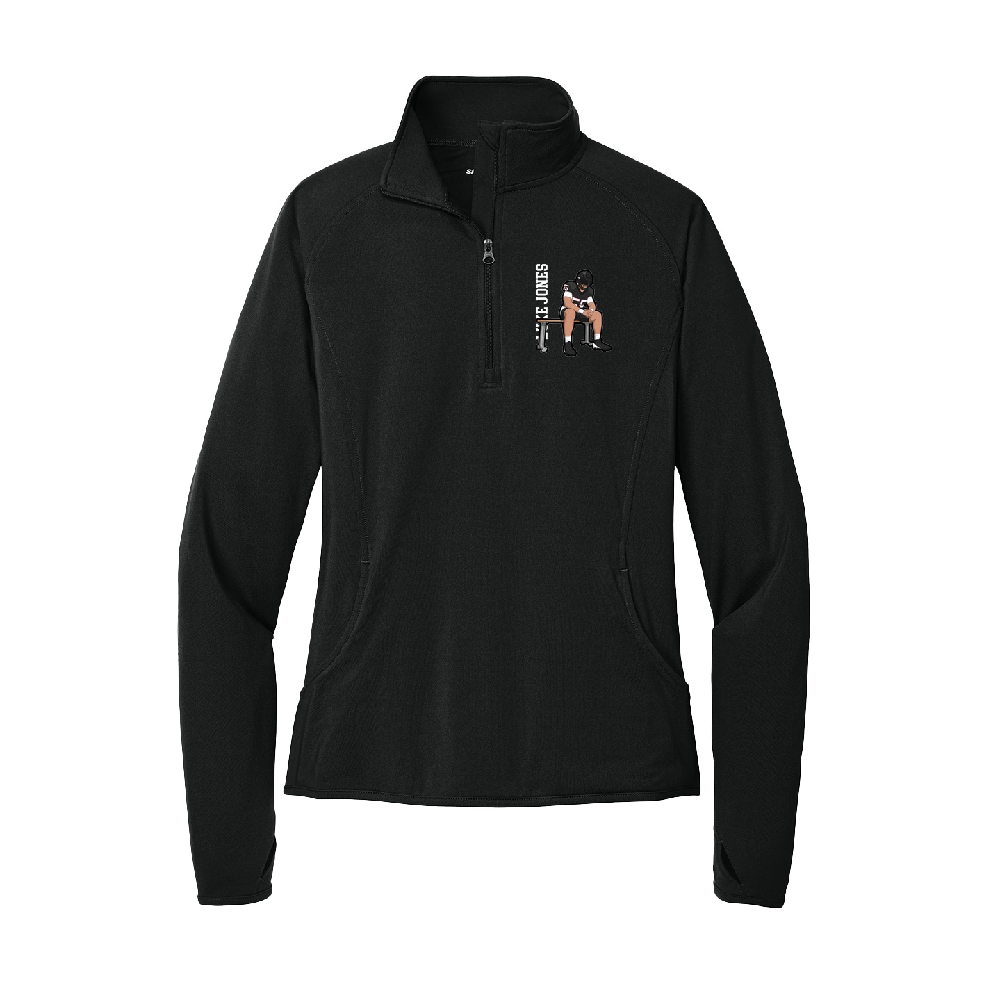 Women's Q-Zip Pullover — Name Vertical in Black