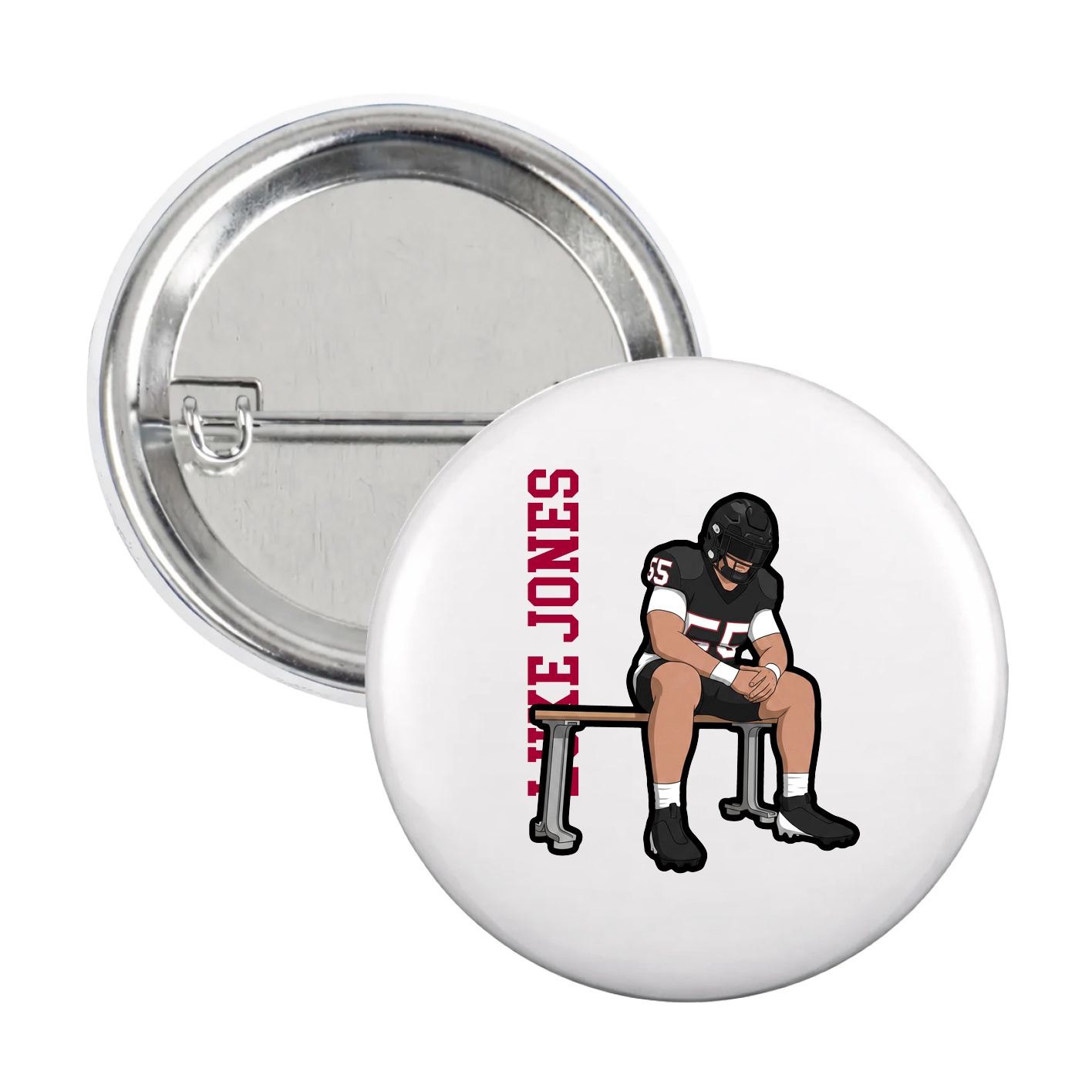 Game Day Button — Name Vertical in White