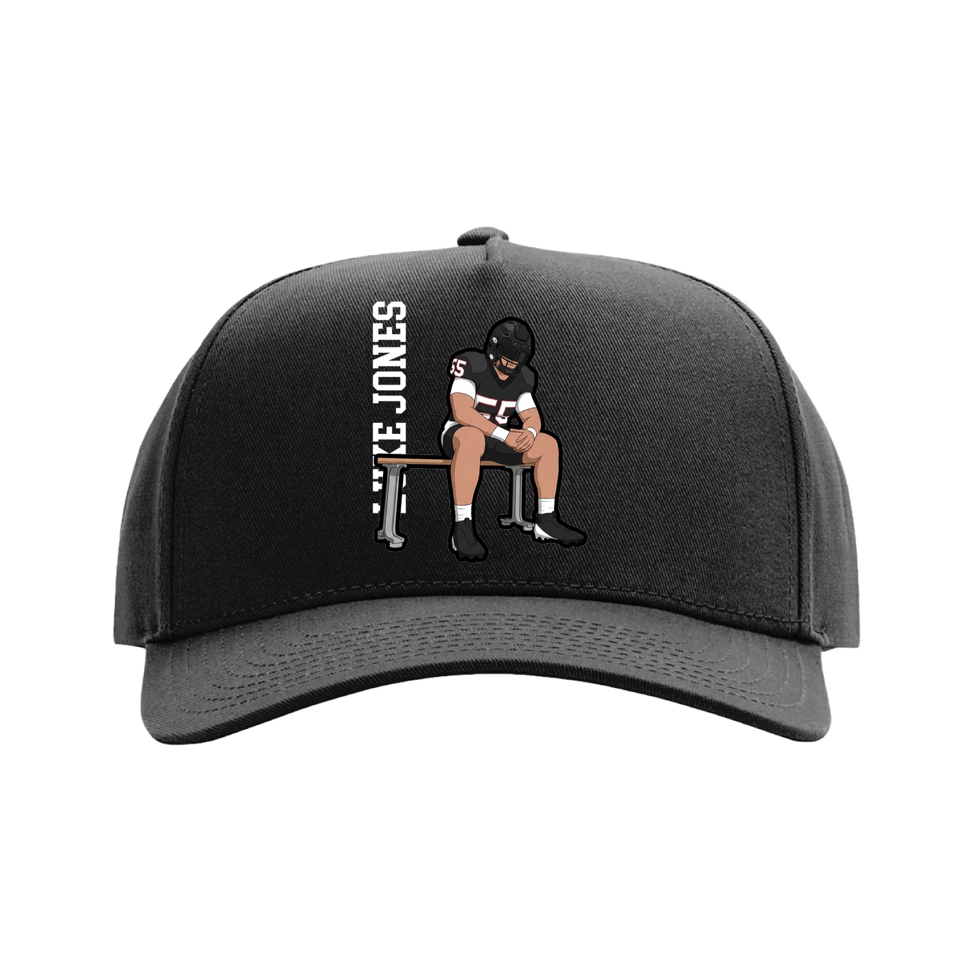 Full Fabric Five-Panel Champ Cap — Name Vertical in Black