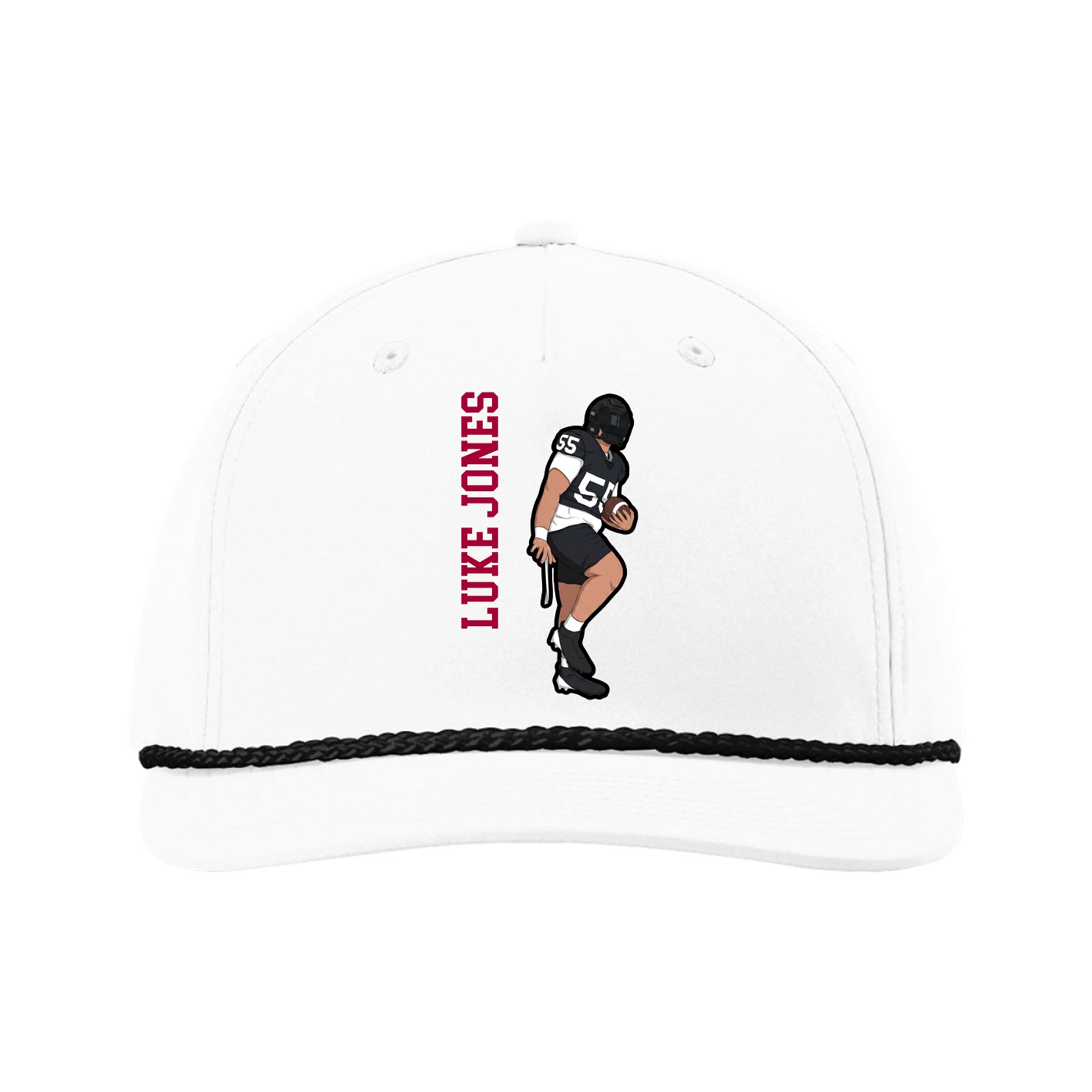 Five-Panel Classic Rope Cap — Name Vertical in White