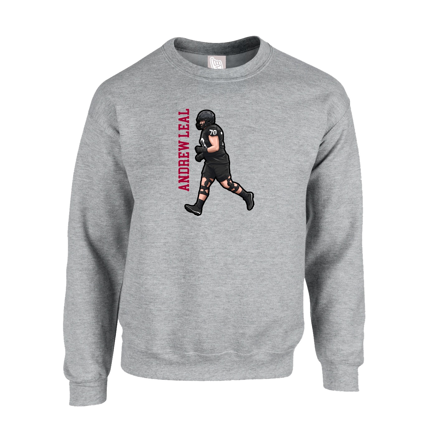 Fleece Crew — Name Vertical in Grey