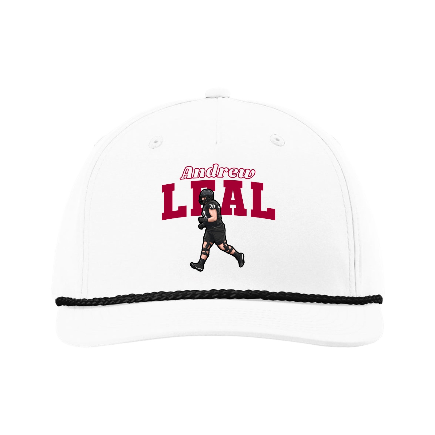 Five-Panel Classic Rope Cap — Name Arch in White