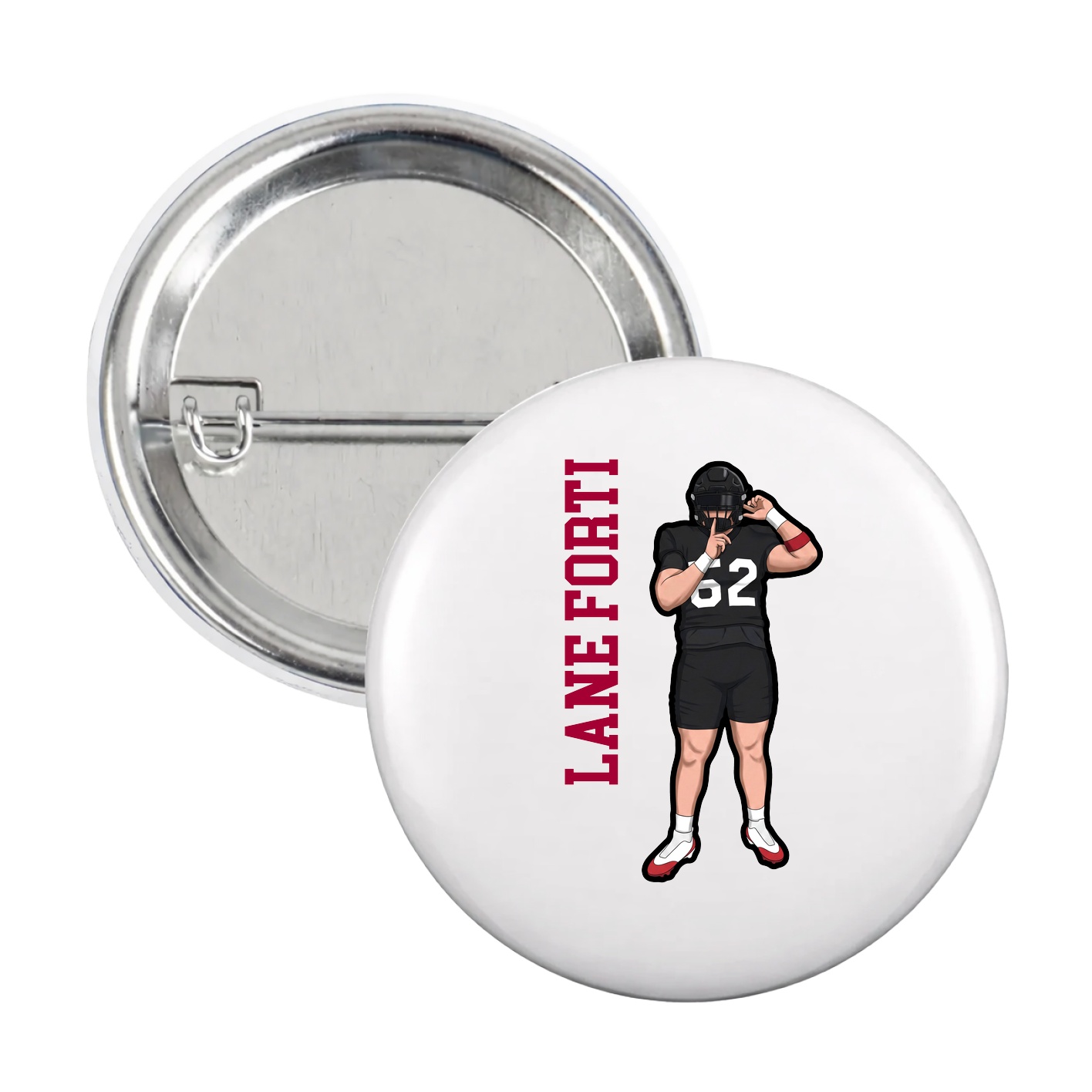 Game Day Button — Name Vertical in White
