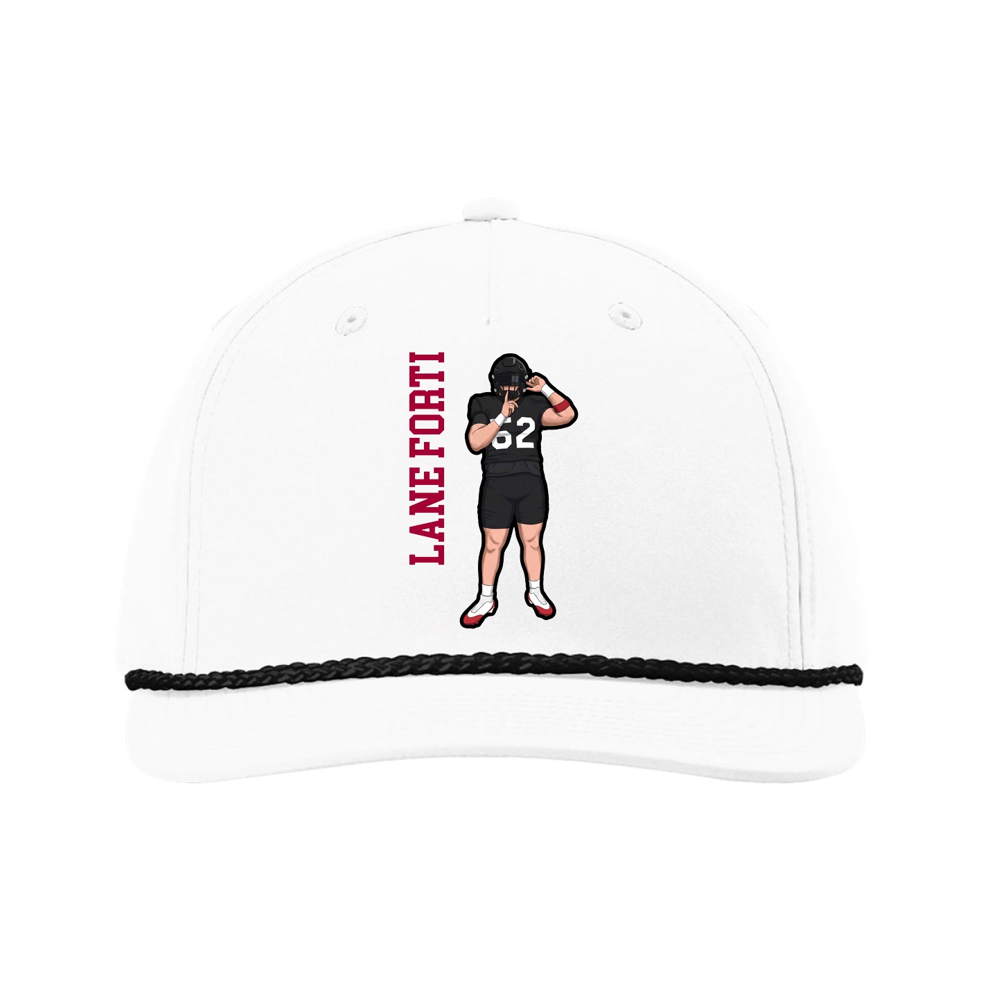 Five-Panel Classic Rope Cap — Name Vertical in White