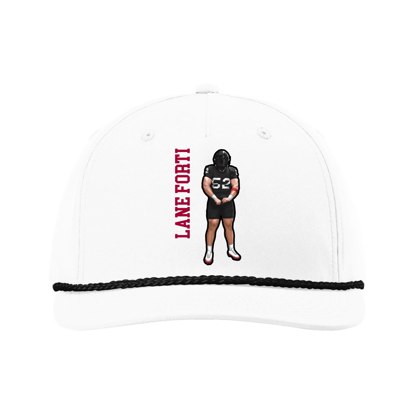 Five-Panel Classic Rope Cap — Name Vertical in White