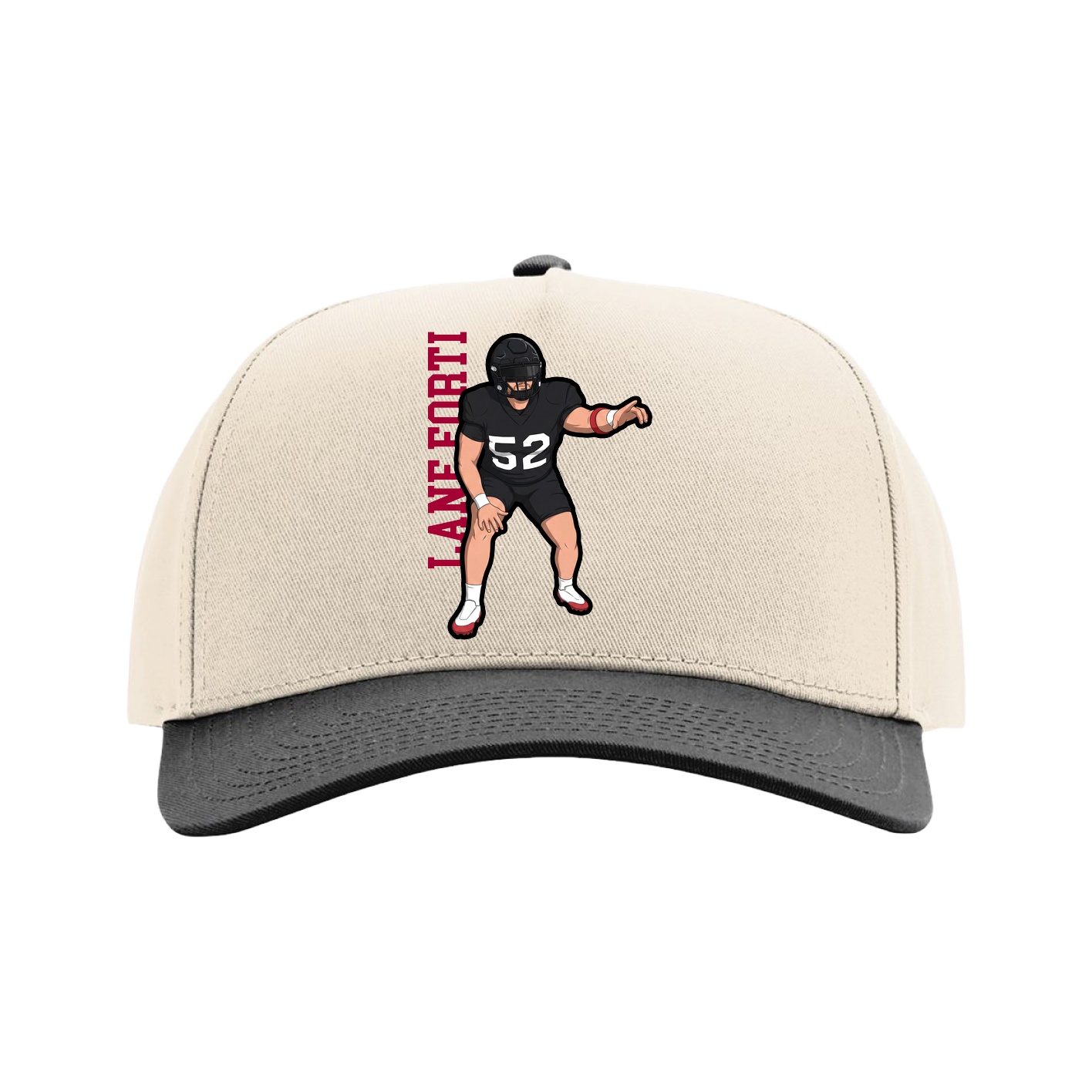 Full Fabric Five-Panel Champ Cap — Name Vertical in Cream/Black