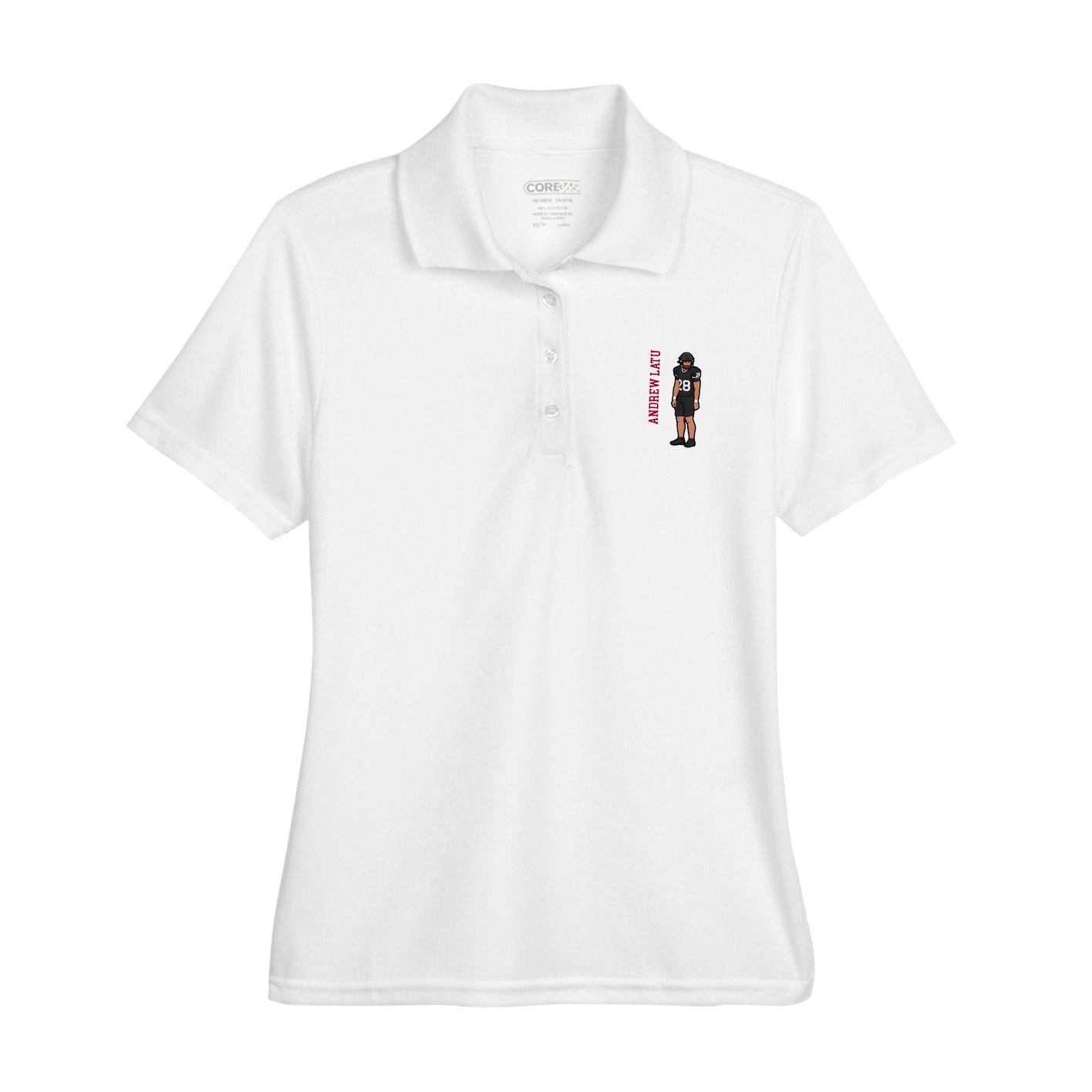 Womens Performance Polo — Name Vertical in White